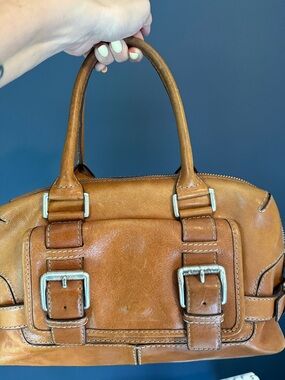 Michael Kors Cognac Leather Satchel with Silver Hardware